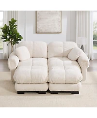 Boyel Living Chenille Cloud L-Shaped Loveseat Sofa Soft Padded Armrests Stylish Petal Design with Movable Ottoman
