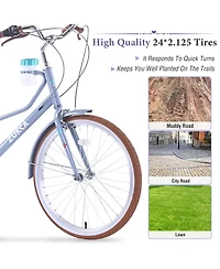 ECHTPeak 24 Inch Cruiser Bike,6 Speed Step-Through Commuter Bicycle with Rear Rack and Cup Holder,City Bike
