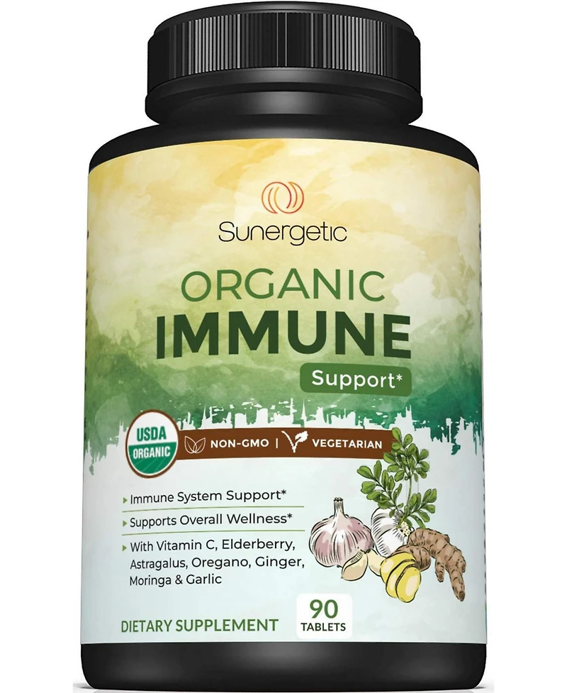 Sunergetic Immune Supplement with Vitamin C, Elderberry, Astragalus, Oregano, Ginger, Moringa and Garlic, 90 Tablets