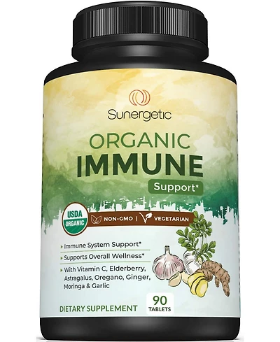 Sunergetic Immune Supplement with Vitamin C, Elderberry, Astragalus, Oregano, Ginger, Moringa and Garlic, 90 Tablets