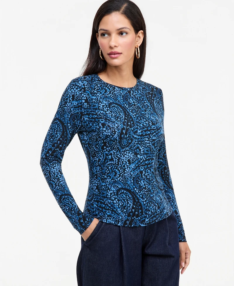I.n.c. International Concepts Women's Long-Sleeve Paisley Knit Top, Macy's Exclusive