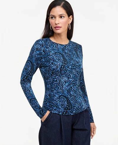 I.n.c. International Concepts Women's Long-Sleeve Paisley Knit Top, Macy's Exclusive