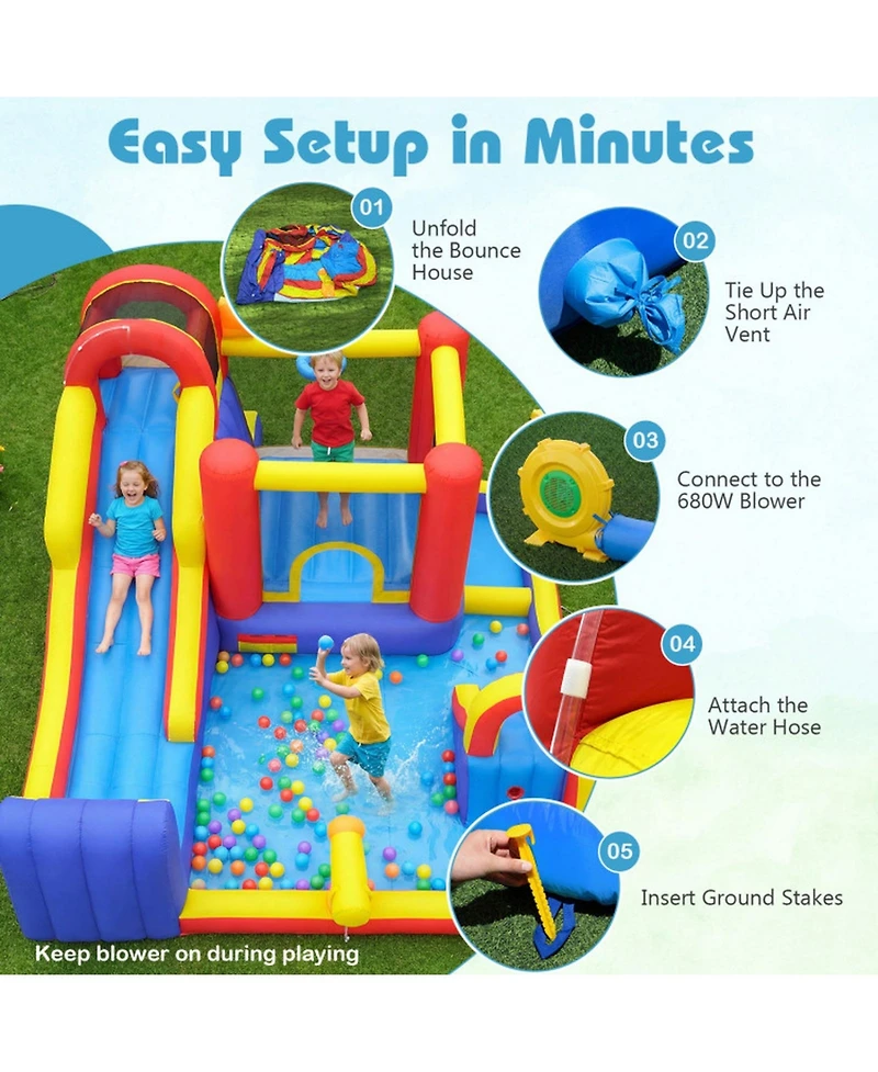 Hongge 7-in-1 Outdoor Bounce House with Dual Slides & 680W Blower, Accommodates 2 Kids, Ages 3-12