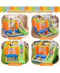 Hongge Inflatable Kids' Bounce House with Climbing Wall and Ball Pit, 420D Oxford Cloth, with Carrying Bag, Ages 3-12
