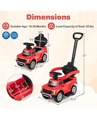 Hongge 3-In-1 Toddler Push Car with Detachable Handlebar, 55 lbs Capacity, Ages 18-36 Months