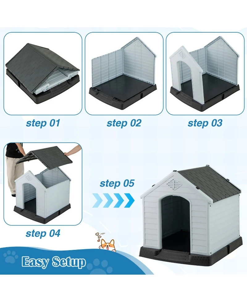 Sugift Waterproof Plastic Dog House with Elevated Floor for Small Dogs