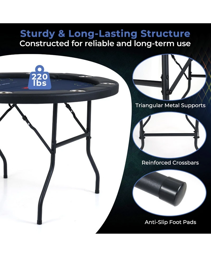 Sugift 48 Inch Foldable Poker Table with 8 Cup Holders and Padded Edges
