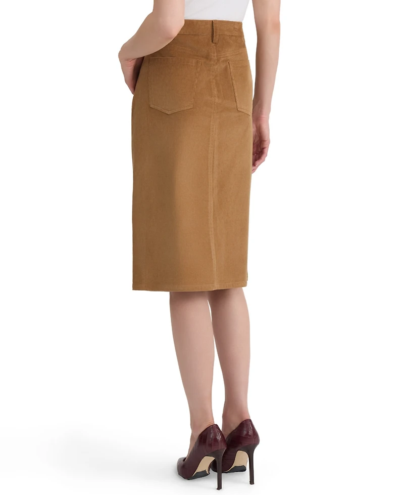 Jones New York Women's Lexington High-Waisted Pencil Center-Front Slit Corduroy Midi Skirt