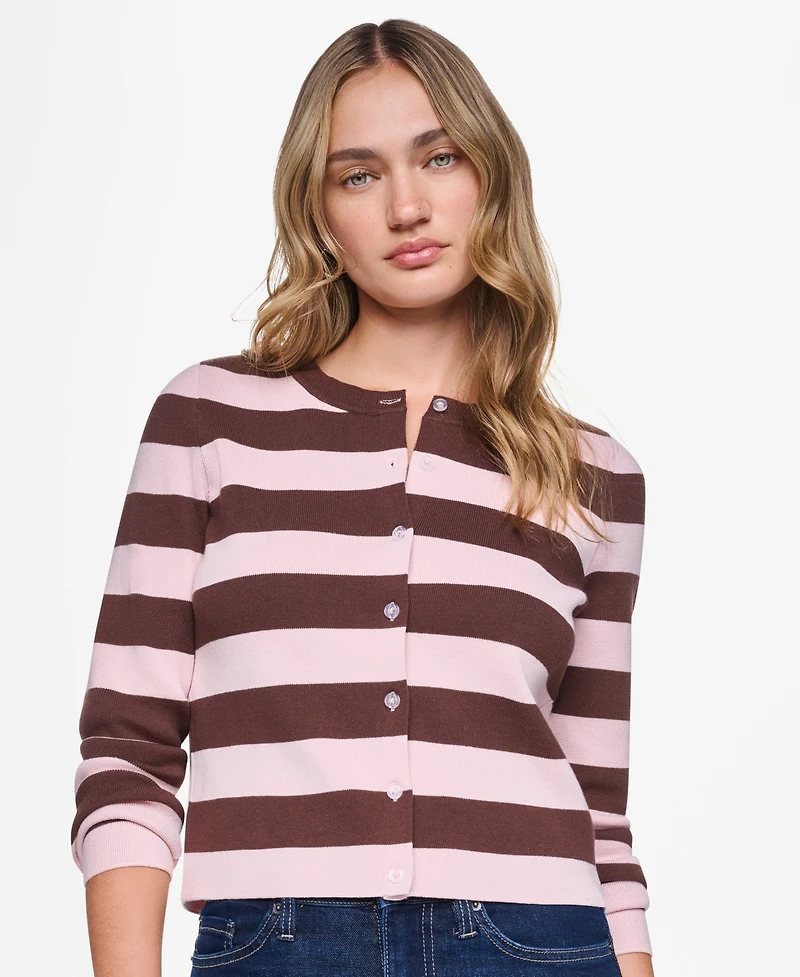 Dkny Jeans Women's Striped Cropped Cardigan Sweater