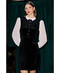Yumi Women's Contrast Long Sleeve Velvet Mini Dress