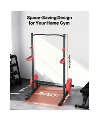 Sugift 1000LBS Multifunctional Power Cage Squat Rack with 4 Band Pegs Adjustable J-Hooks Safety Bars