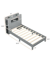 Sugift Twin Size Wooden Platform Bed Frame with Bookcase Headboard