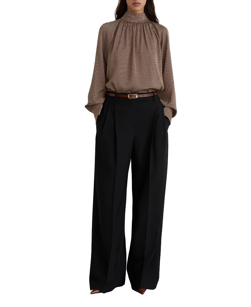 Reiss Women's Geometric-Print Tie-Neck Blouse
