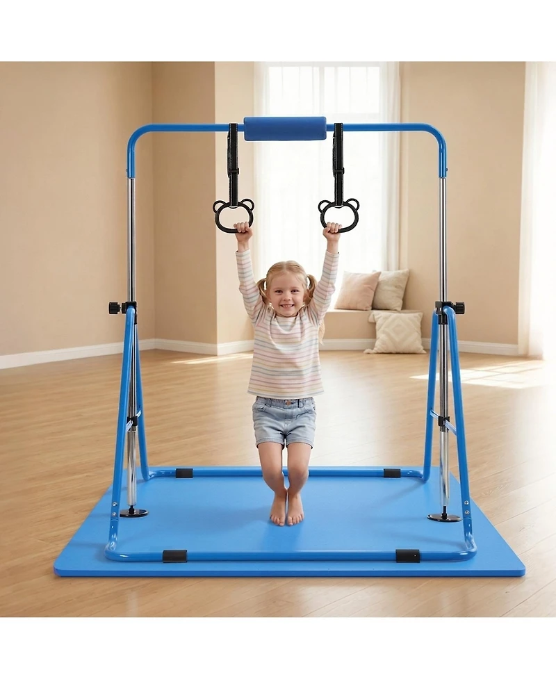 Sugift Kids Folding Gymnastic Kip Bar With Mat 140 lbs Capacity 5-Level Adjustable Height 36-52 in