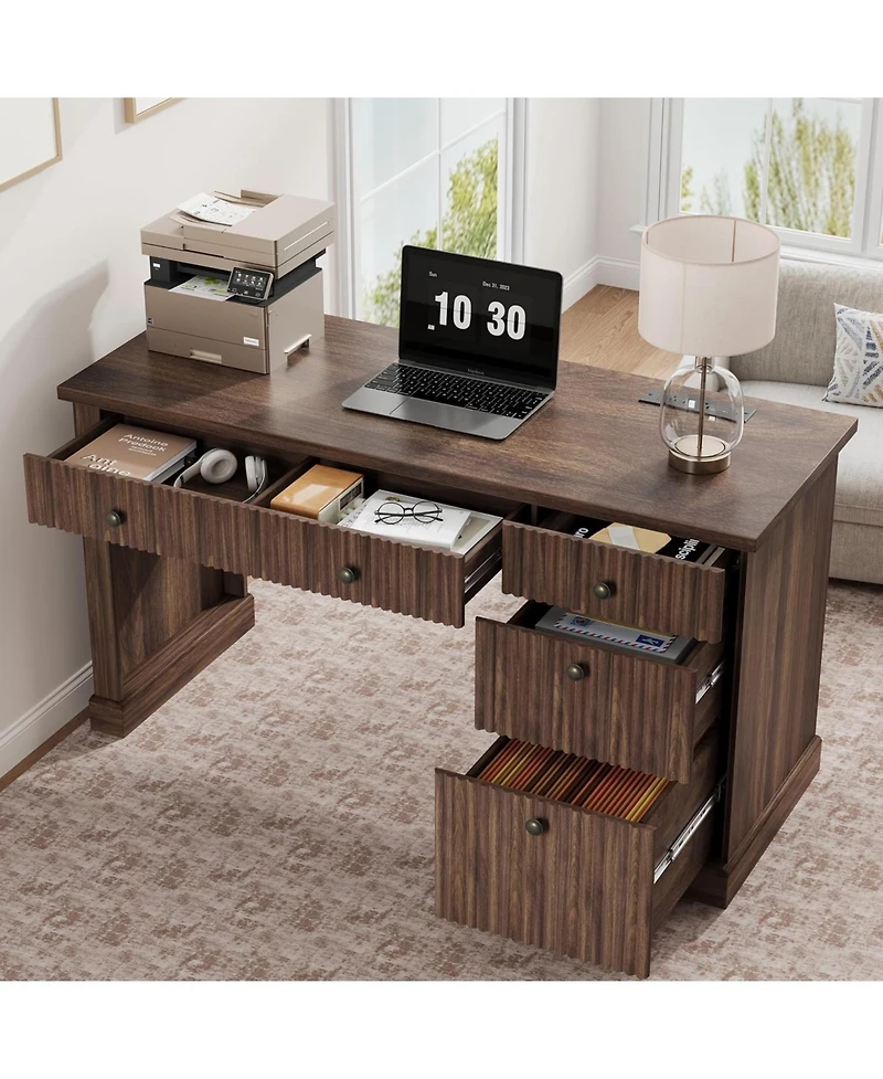 gaomon 54" Fluted Executive Desk with Charging Station