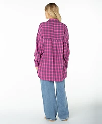 Roxy Women's Driftwood Oversized Plaid Button-Up Shirt