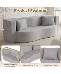 Sugift 75.5-Inch Convertible Folding Sofa Bed Floor Loveseat with Washable Teddy Fleece Cover