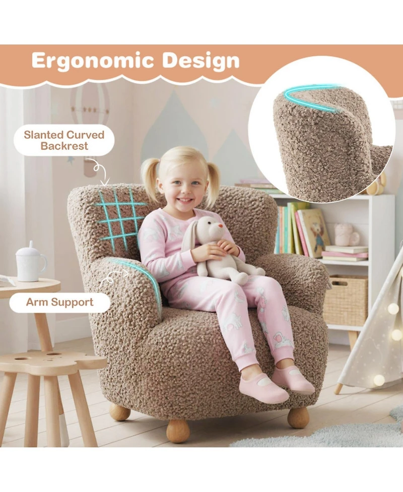 Sugift Kids Sherpa Upholstered Armchair with Spring-Loaded Cushion and Rubber Wood Legs