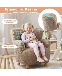Sugift Kids Sherpa Upholstered Armchair with Spring-Loaded Cushion and Rubber Wood Legs