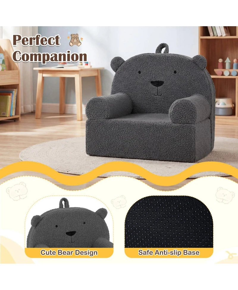 Sugift Kids Bear-Shaped Foam Couch with Soft Teddy Fleece Cover and Carry Handle
