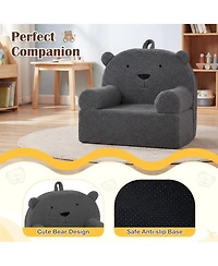 Sugift Kids Bear-Shaped Foam Couch with Soft Teddy Fleece Cover and Carry Handle