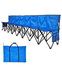 Sugift Portable 8-Seat Folding Soccer Bench with Side Pockets Carrying Bag and Back Rest