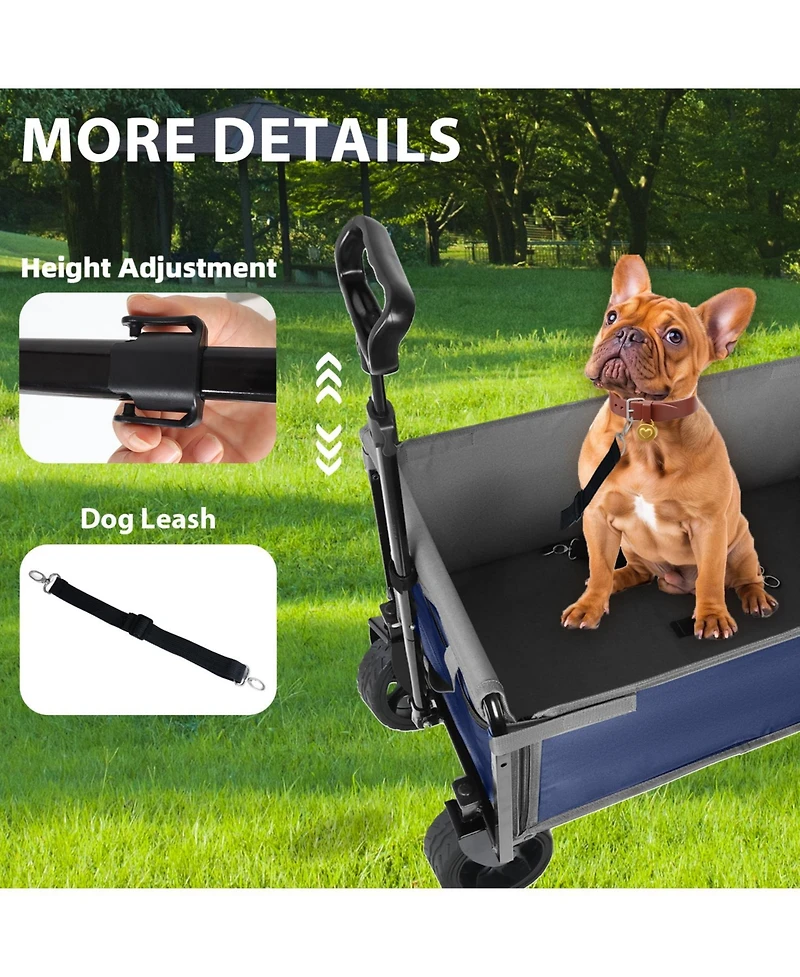 ECHTPeak Folding Wagon Cart, with 5x2 Inch Wide Wheels, 220LBS Capacity, with Full-Side, for Camping, Beach, Shopping