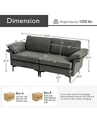Sugift Modern Upholstered Loveseat Sofa with Spring System Armrest Pillows and Metal Legs