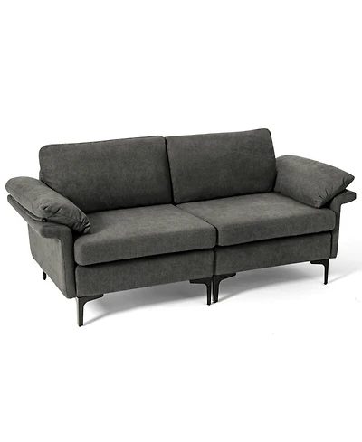 Sugift Modern Upholstered Loveseat Sofa with Spring System Armrest Pillows and Metal Legs