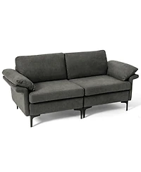 Sugift Modern Upholstered Loveseat Sofa with Spring System Armrest Pillows and Metal Legs