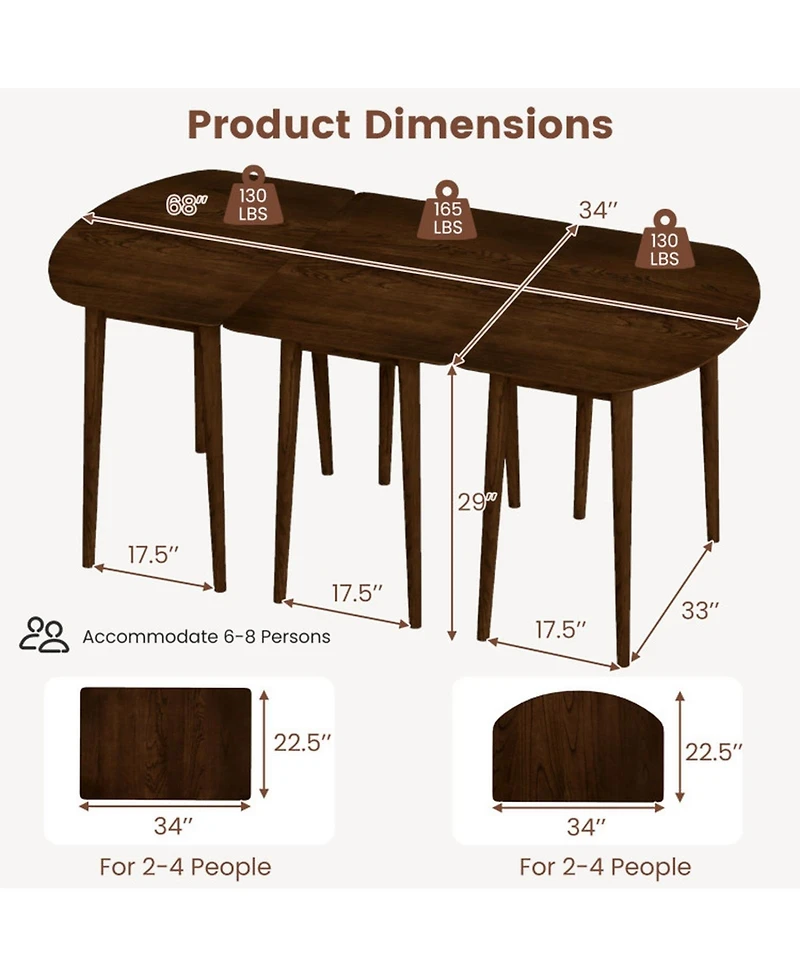 Sugift Extendable Dining Table Set with 2 Half-Round and 1 Rectangular Tables