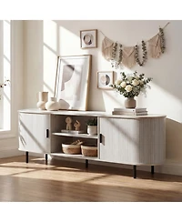 Sugift Tv Stand for TVs with Fluted Sliding Doors and 8 Storage Compartments