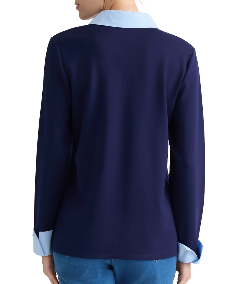 Jones New York Plus Size Twofer Top Serenity Knit Collared V-Neck Long-Sleeve Top