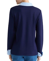 Jones New York Plus Size Twofer Top Serenity Knit Collared V-Neck Long-Sleeve Top