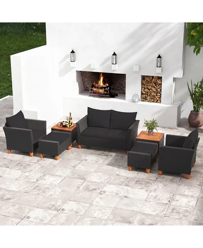 Sugift 7-Piece Patio Pe Rattan Sectional Sofa Set with Storage Tables and Ottomans