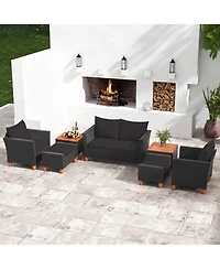 Sugift 7-Piece Patio Pe Rattan Sectional Sofa Set with Storage Tables and Ottomans