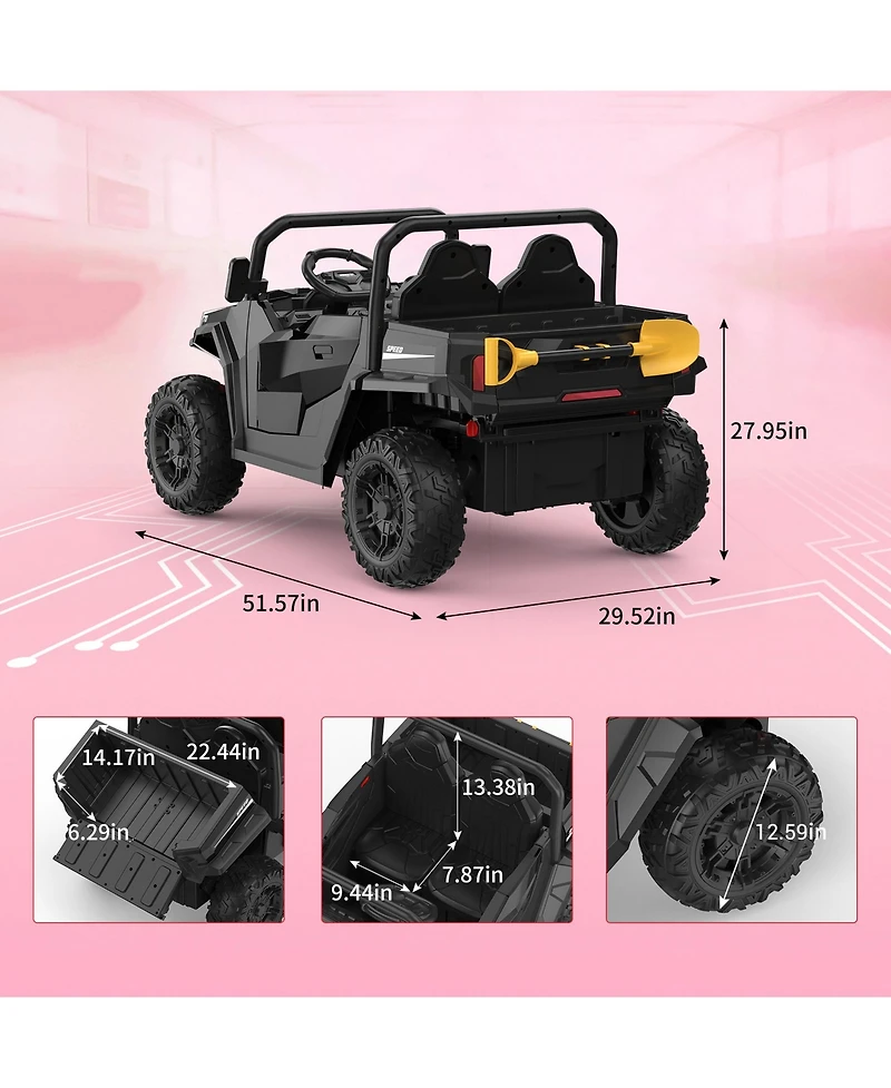homfan Kids Ride-On Dump Truck, Realistic Electric Vehicle with Remote Control, Bed, Shovel, Key Start and Music, Safe Fun Toya