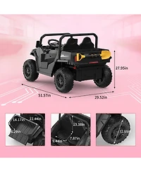 homfan Kids Ride-On Dump Truck, Realistic Electric Vehicle with Remote Control, Bed, Shovel, Key Start and Music, Safe Fun Toya