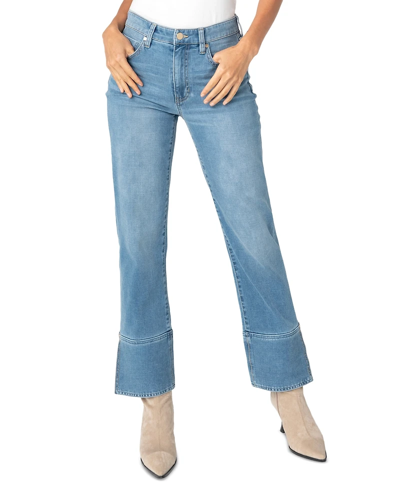 Liverpool Los Angeles Petite Kennedy Straight-Leg Cuffed Mid-Rise Jeans