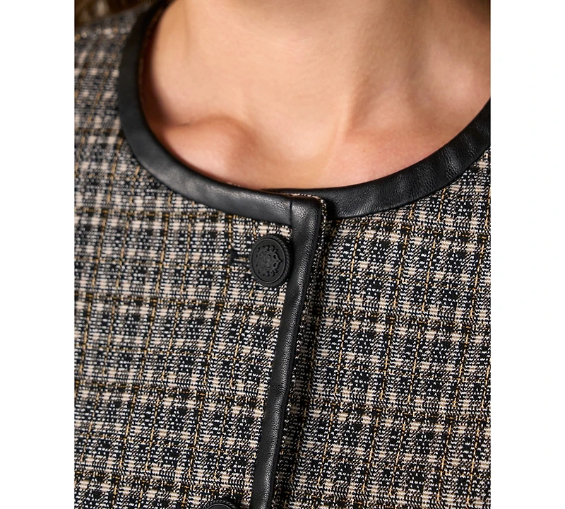 Liverpool Los Angeles Petite Cropped Collarless Plaid Blazer
