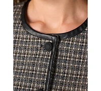Liverpool Los Angeles Petite Cropped Collarless Plaid Blazer