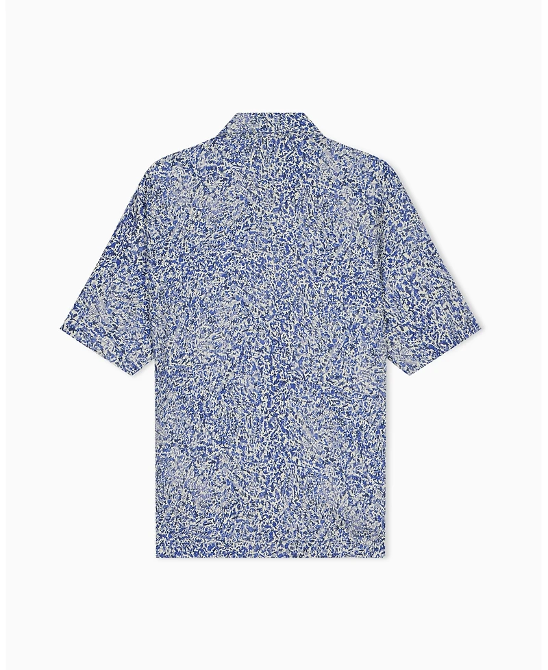 A|X Armani Exchange Men's Short Sleeve All-Over Logo Woven Button-Down Shirt