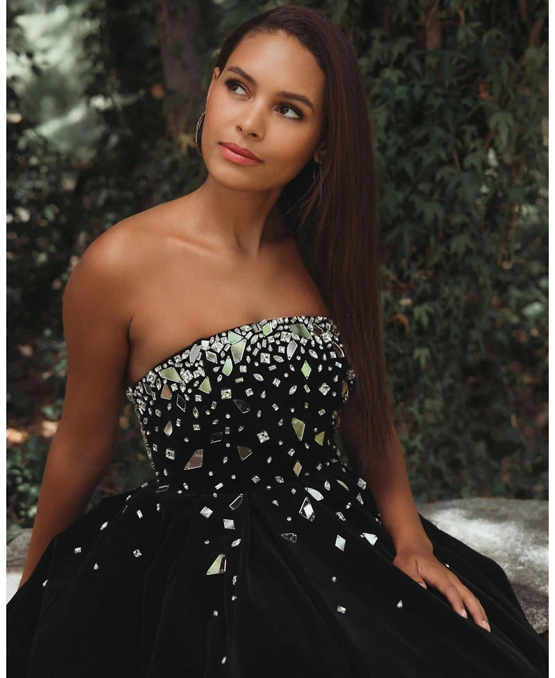 Mac Duggal Women's Strapless Embellished Velvet Midi Dress