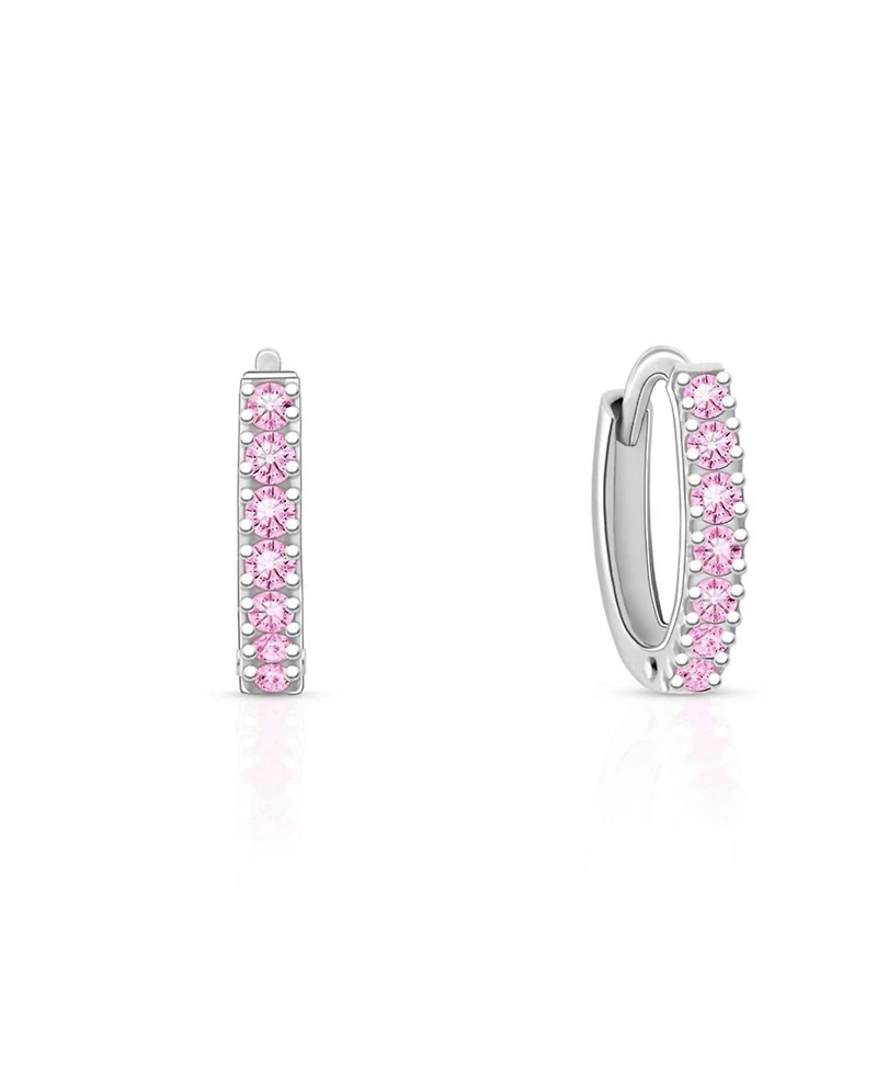 Tiny Blessings Sterling Silver Timeless Pave Pink Huggie Hoops Earrings