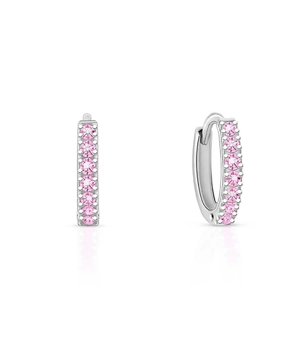 Tiny Blessings Sterling Silver Timeless Pave Pink Huggie Hoops Earrings