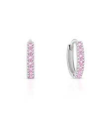 Tiny Blessings Sterling Silver Timeless Pave Pink Huggie Hoops Earrings
