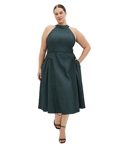 City Chic Plus Halter Jacquard A-Line Midi Dress