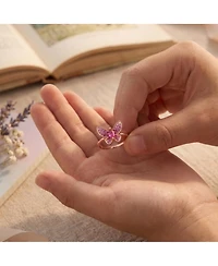 GigiGirl Sterling Silver with 18K Rose Gold Plated Red Cubic Zirconia Small Butterfly Ring