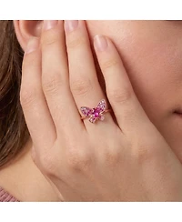 GigiGirl Sterling Silver with 18K Rose Gold Plated Red Cubic Zirconia Small Butterfly Ring