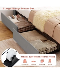 homfan Upholstered Led Bed Frame, Storage Headboard, Charging Station and 2 Drawers, Velvet Princess Platform for Kids, Support